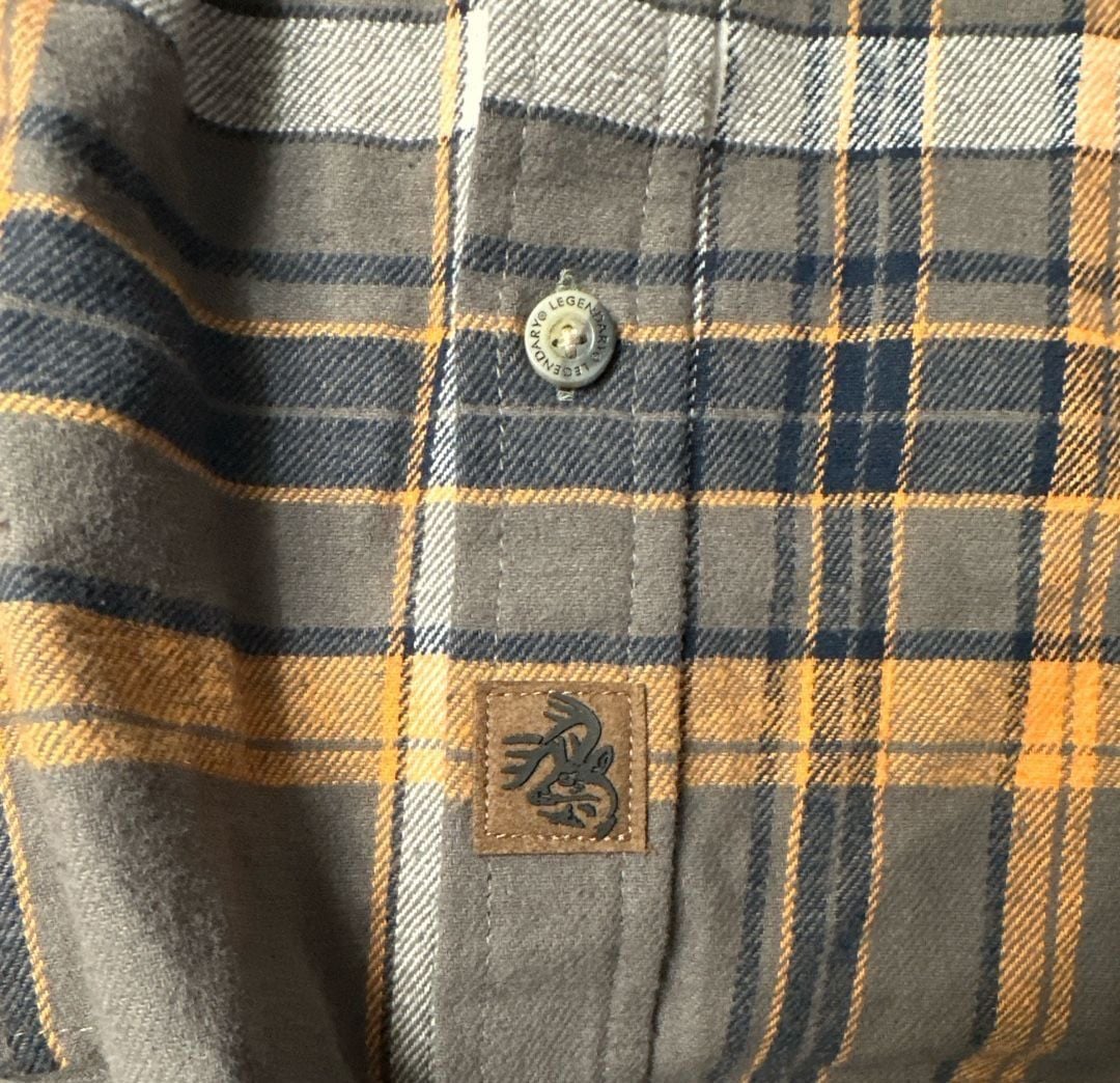 Legendary Whitetails Men's Buck Camp Flannel Shirt - Gray/Orange Plaid-Lg 4