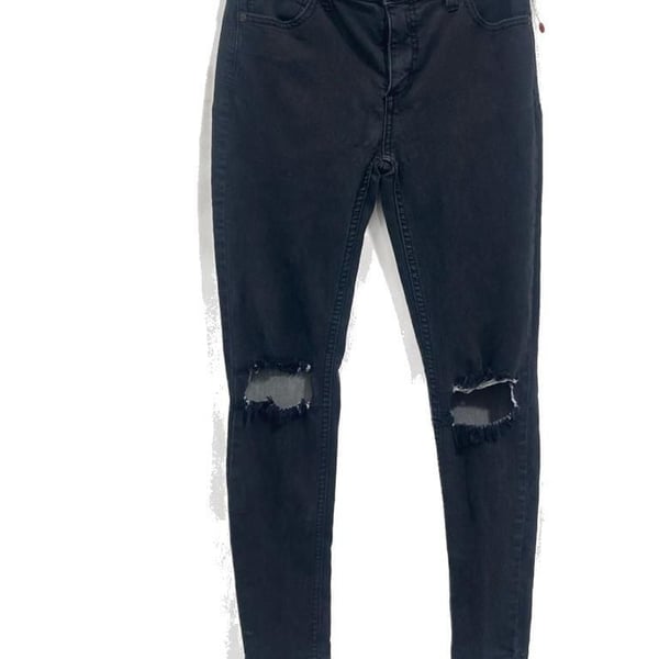 Free People Women’s Size 27 Shark Bite Black Distressed Skinny Jeans