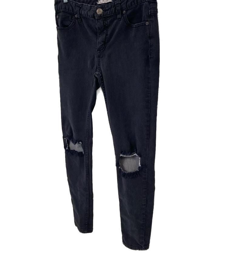 Free People Women’s Size 27 Shark Bite Black Distressed Skinny Jeans 3