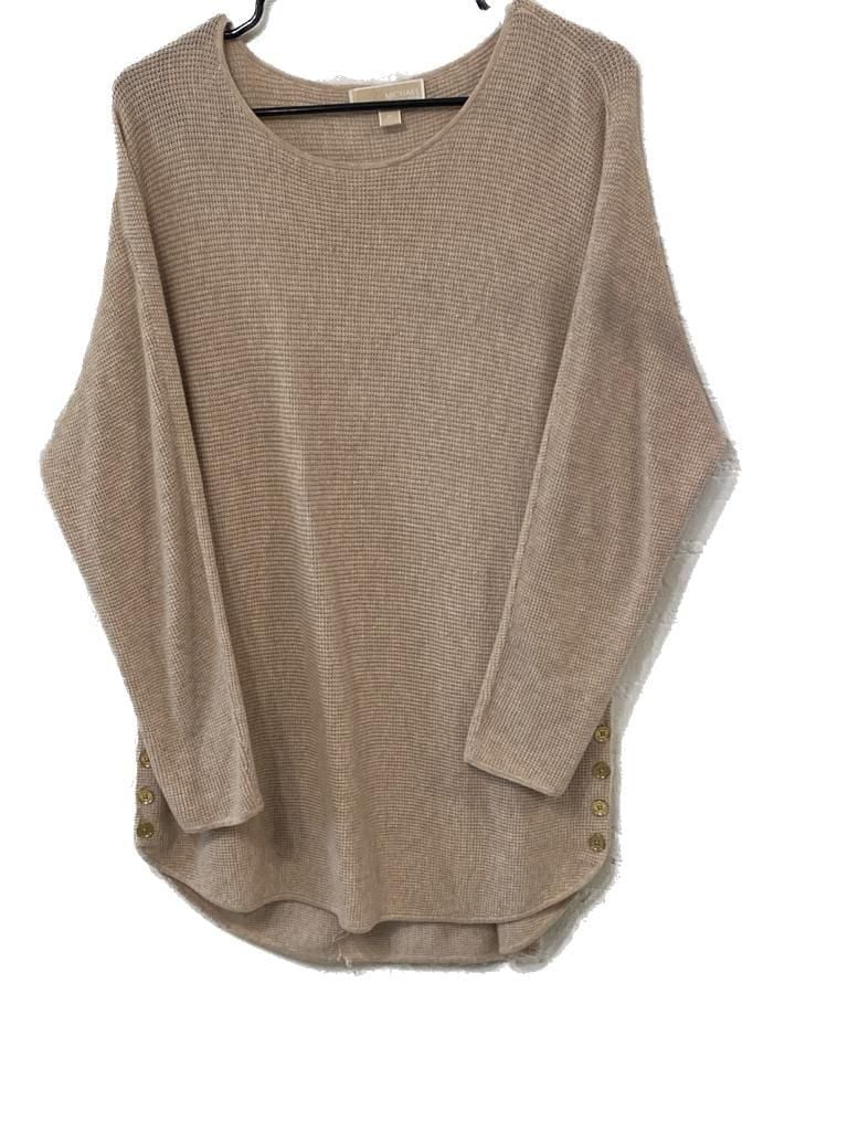 Michael Kors Women’s Size M Tan Waffle Knit Side-Button Tunic Sweater 2
