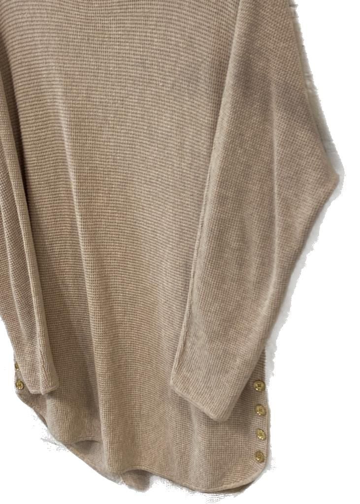 Michael Kors Women’s Size M Tan Waffle Knit Side-Button Tunic Sweater 3