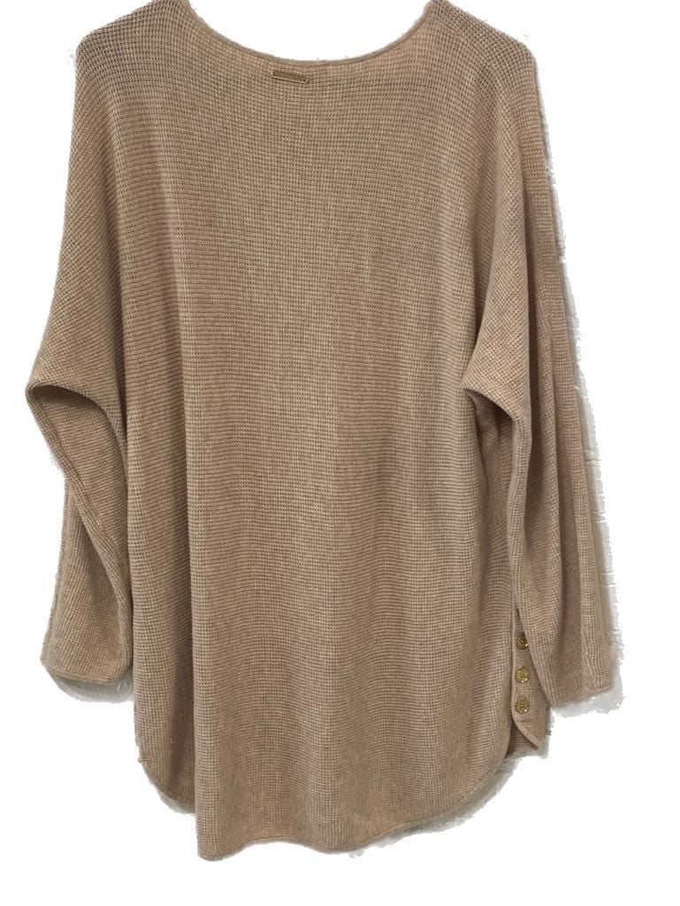 Michael Kors Women’s Size M Tan Waffle Knit Side-Button Tunic Sweater 4