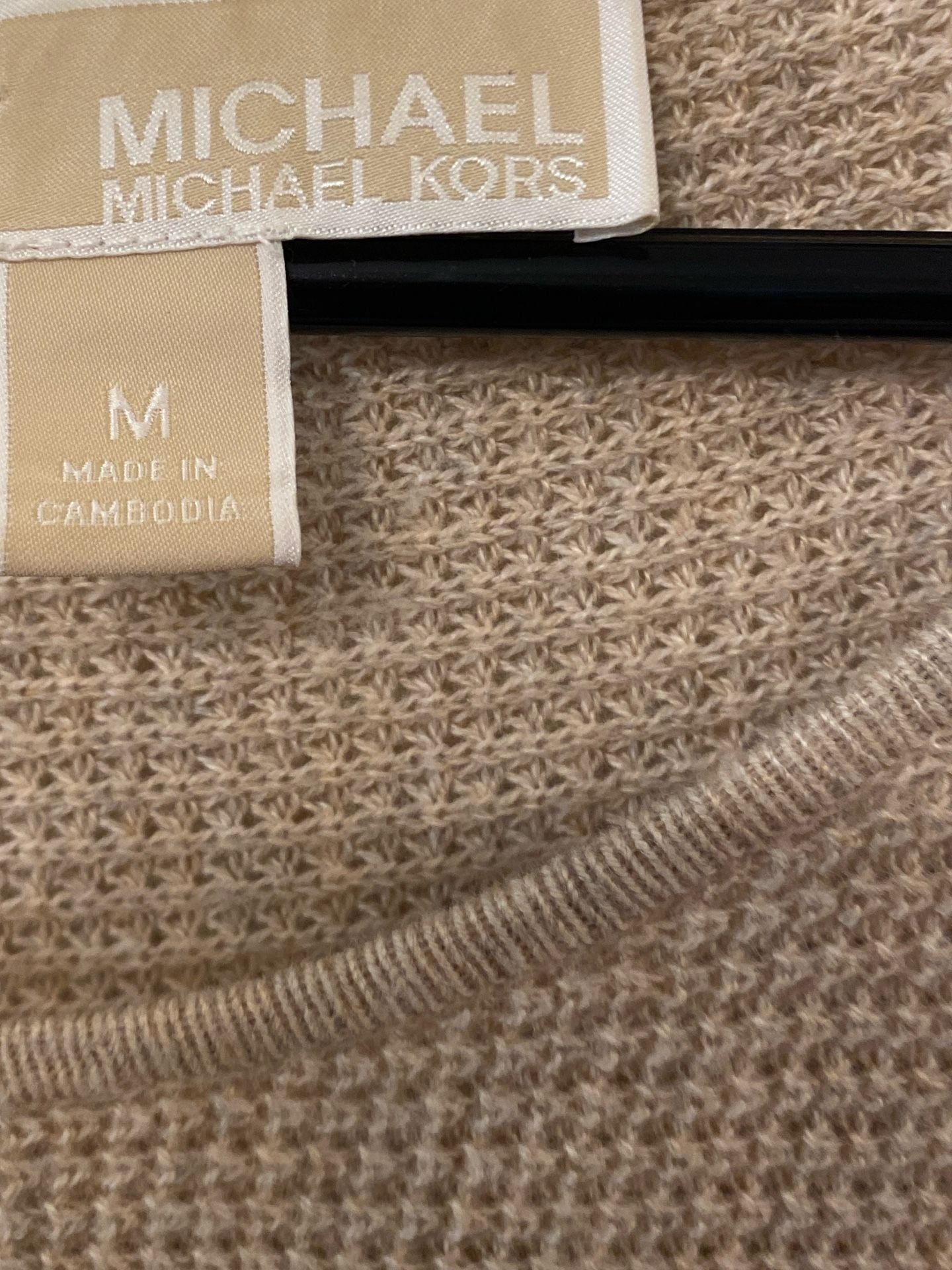 Michael Kors Women’s Size M Tan Waffle Knit Side-Button Tunic Sweater 6