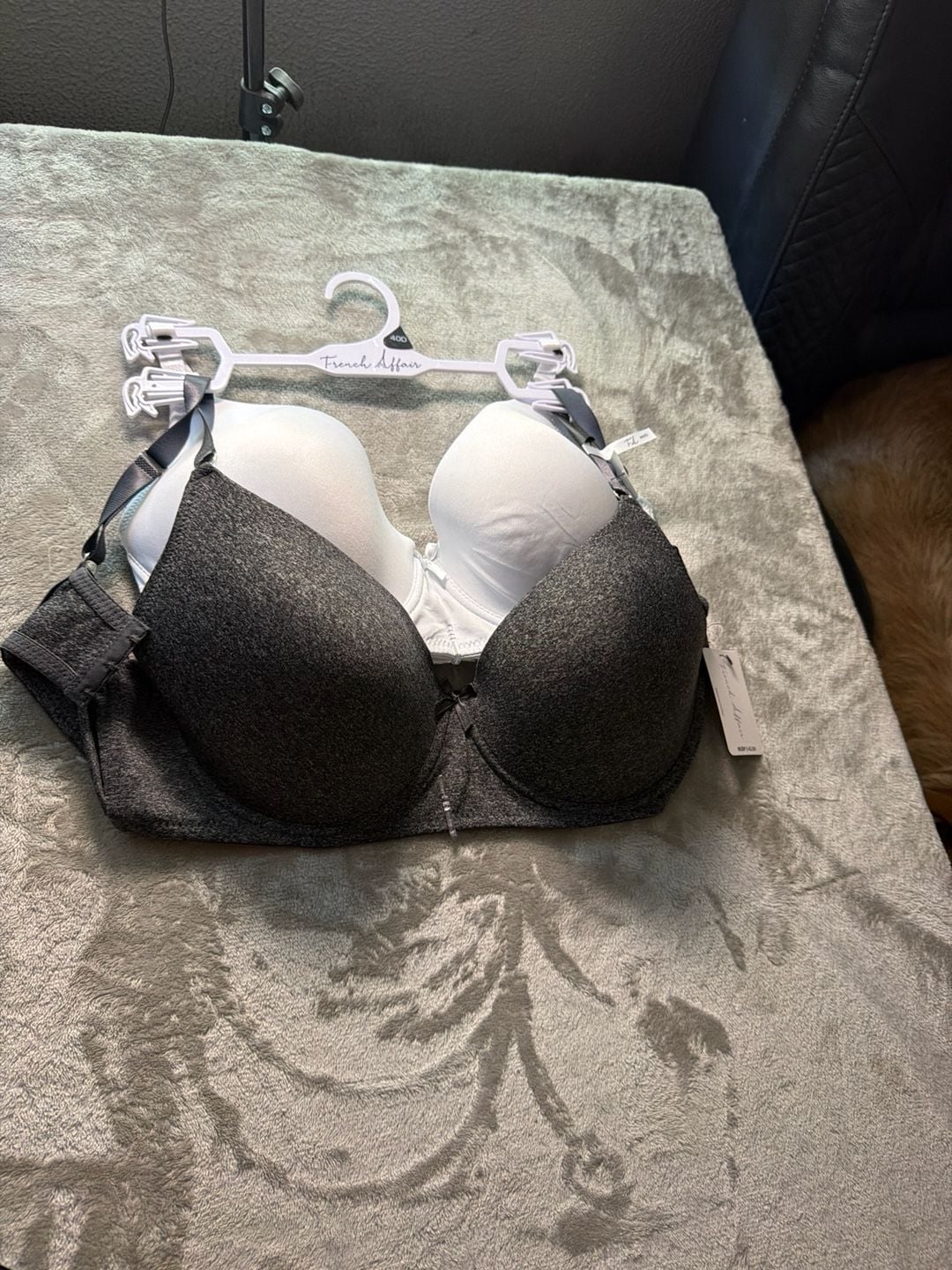 French Affair 2-Pack Padded Underwire T-Shirt Bras, Size 40D, White & Grey 1