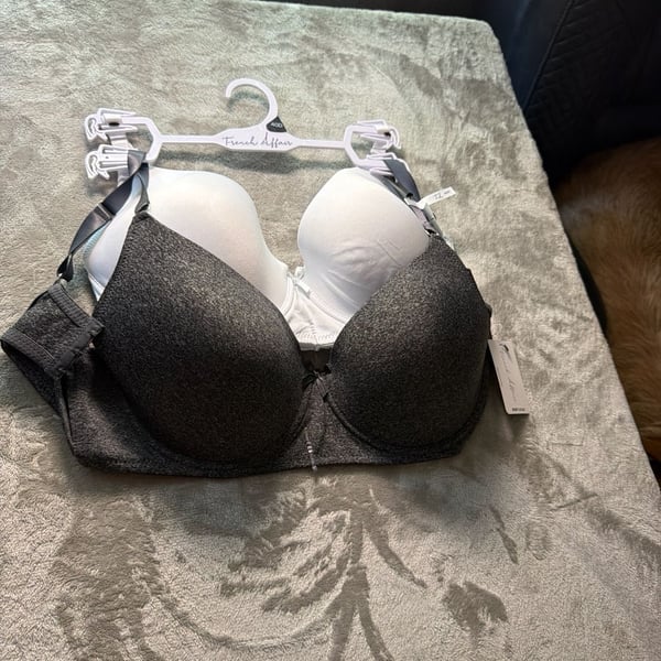 French Affair 2-Pack Padded Underwire T-Shirt Bras, Size 40D, White & Grey