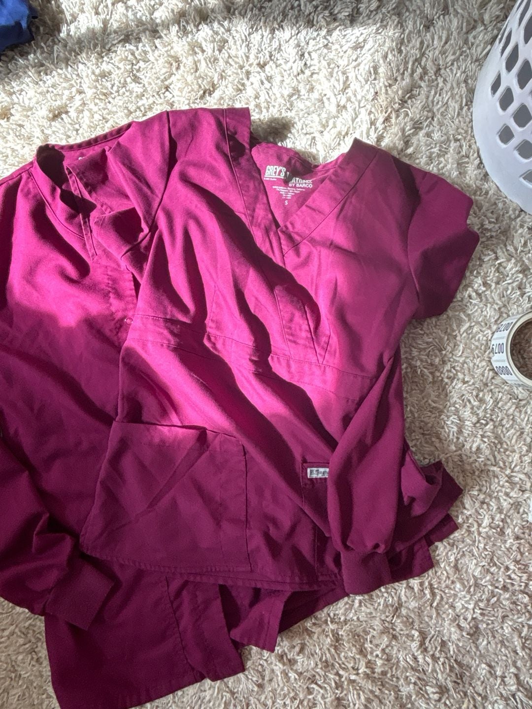 Grey's Anatomy Women's Scrub Set:(0046)Mock Wrap Top & Snap Front Jacket, Size S, Wine 2