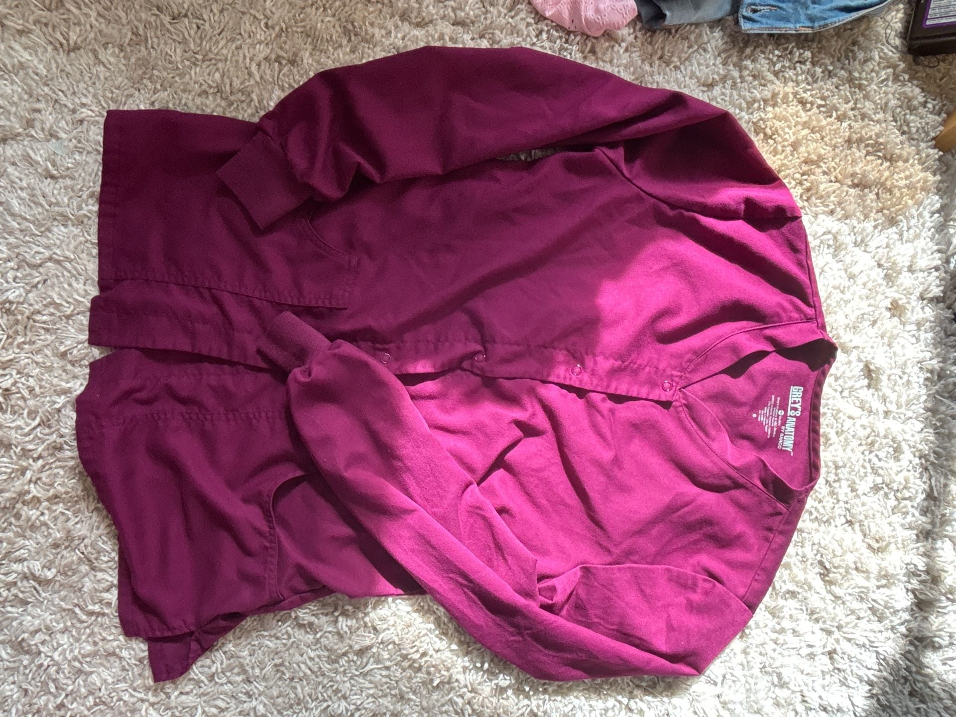 Grey's Anatomy Women's Scrub Set:(0046)Mock Wrap Top & Snap Front Jacket, Size S, Wine 3