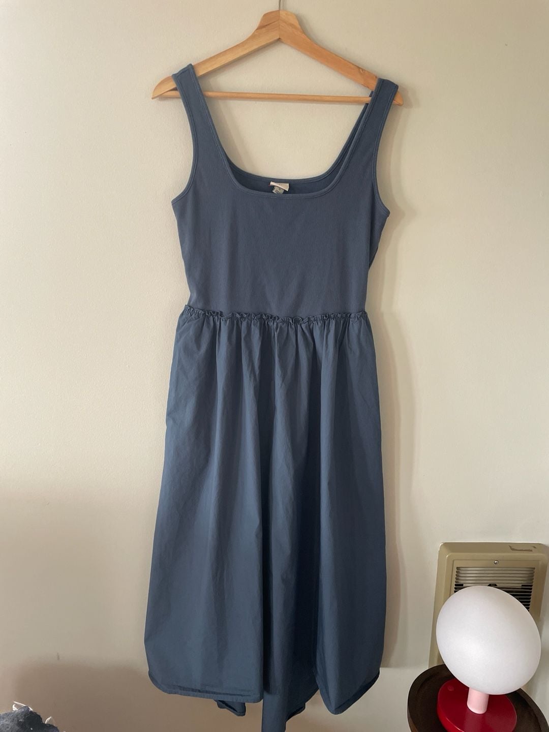 A New Day Blue Mixed Media Ribbed Tank Midi Dress with Pockets Size M 2