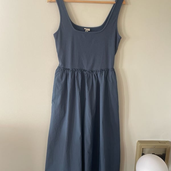 A New Day Blue Mixed Media Ribbed Tank Midi Dress with Pockets Size M