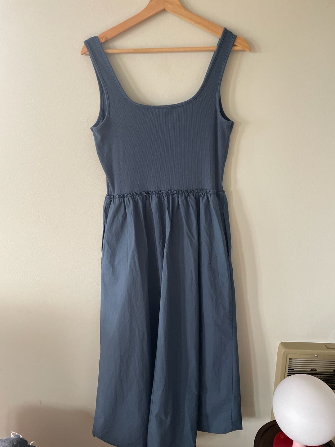 A New Day Blue Mixed Media Ribbed Tank Midi Dress with Pockets Size M 8