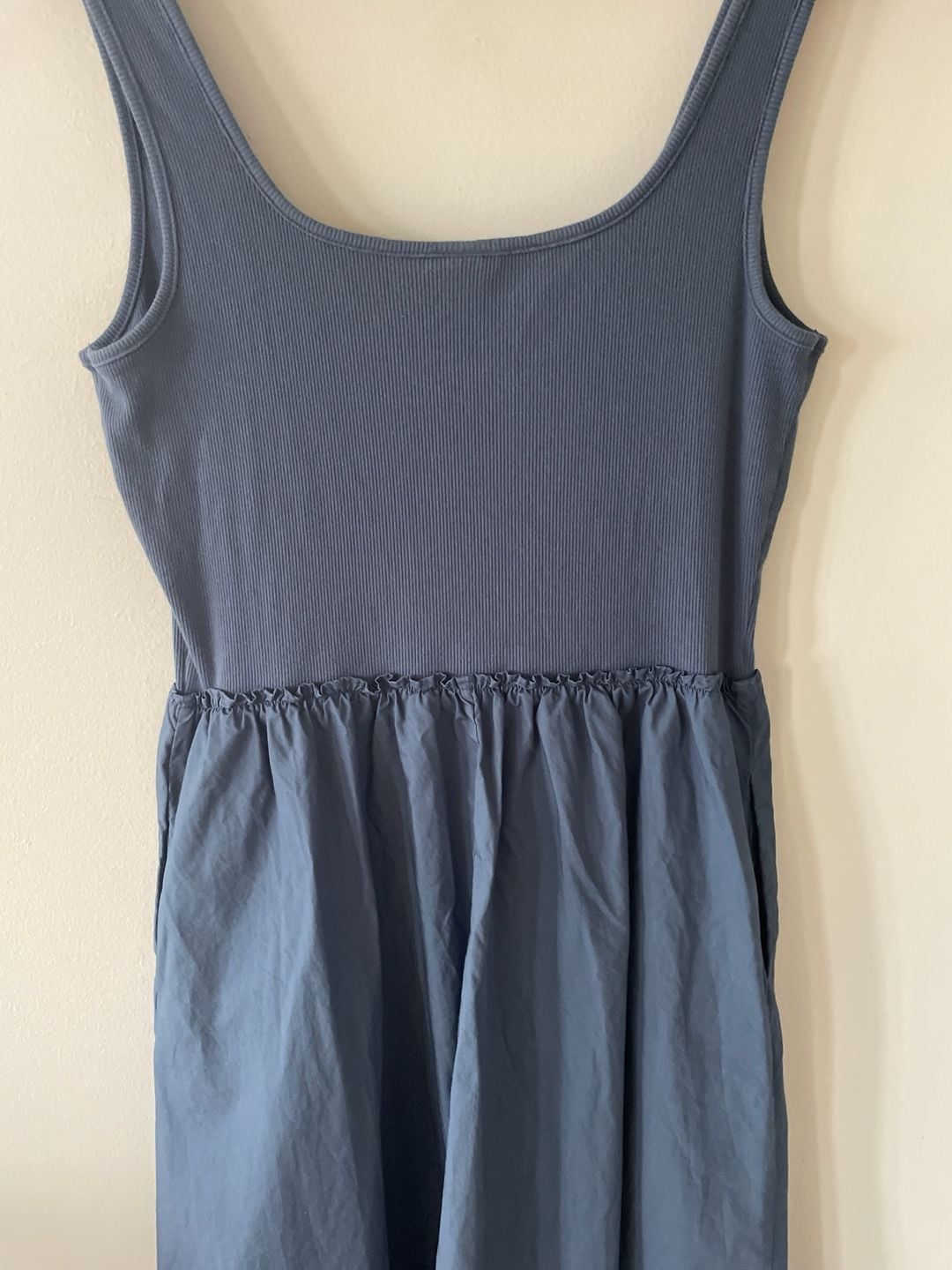 A New Day Blue Mixed Media Ribbed Tank Midi Dress with Pockets Size M 9