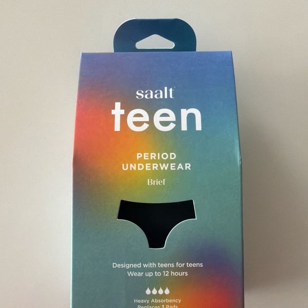 Saalt Teen Period Underwear Brief, Heavy Absorbency, Black