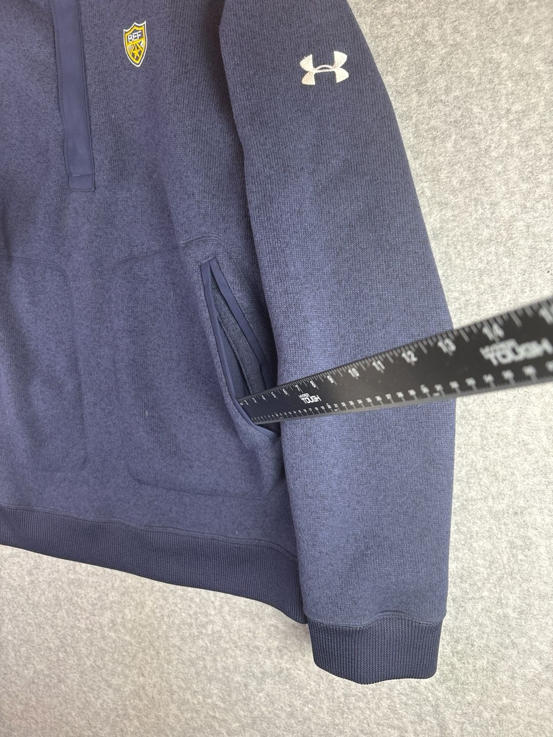 Under Armour Specialist Sweater Fleece Quarter Zip Pullover Navy Blue Size Large 3
