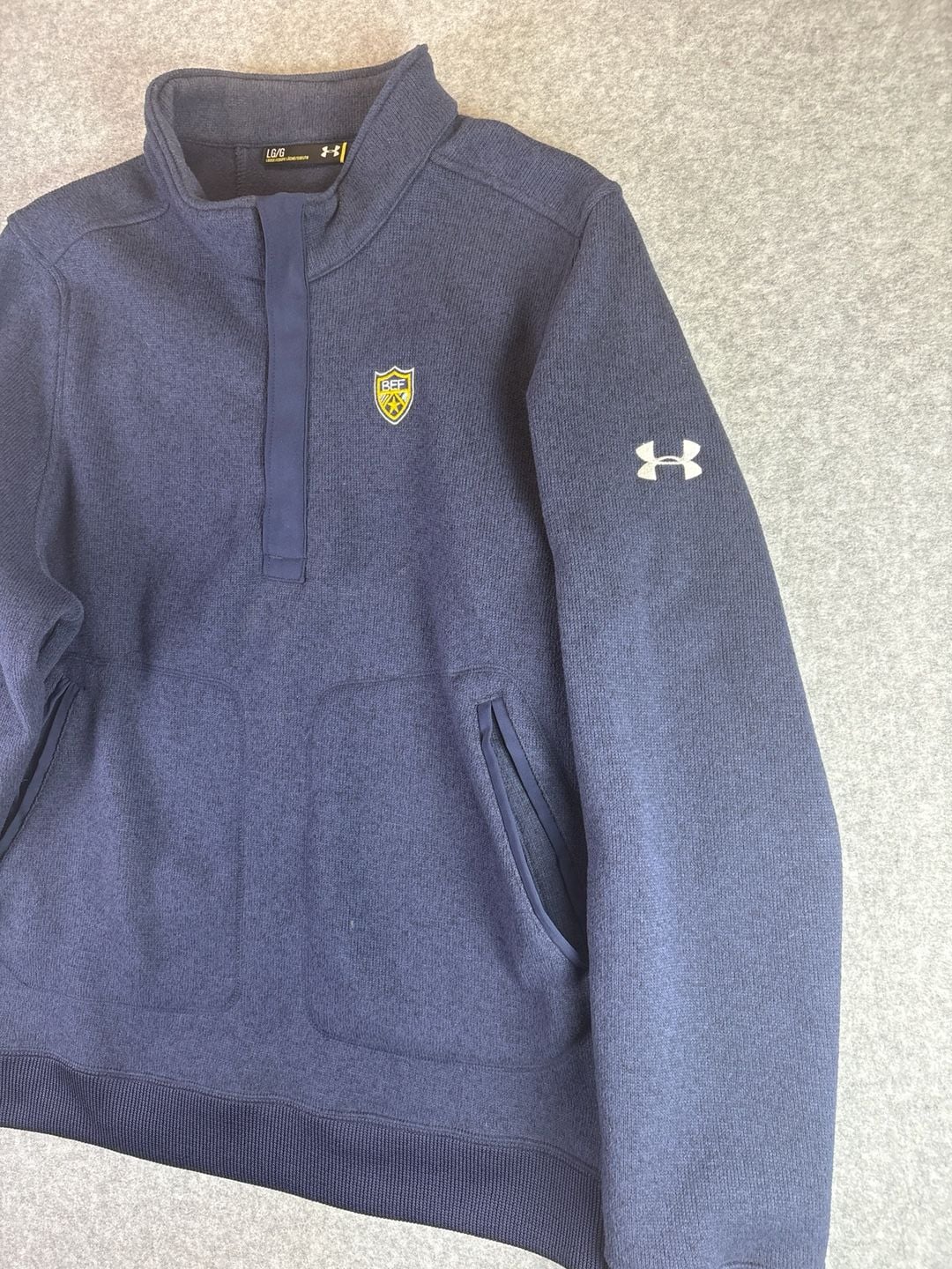 Under Armour Specialist Sweater Fleece Quarter Zip Pullover Navy Blue Size Large 4