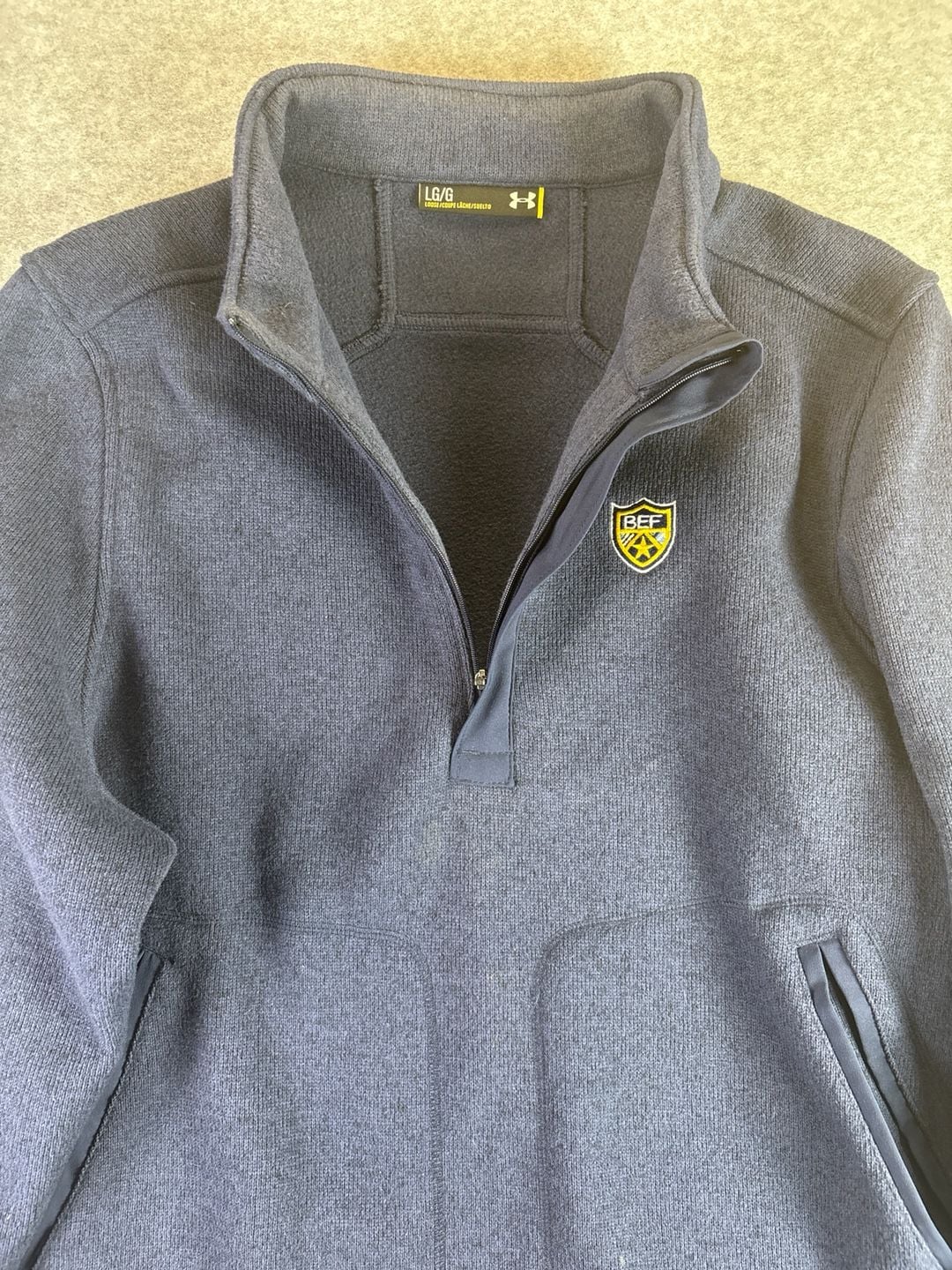 Under Armour Specialist Sweater Fleece Quarter Zip Pullover Navy Blue Size Large 5