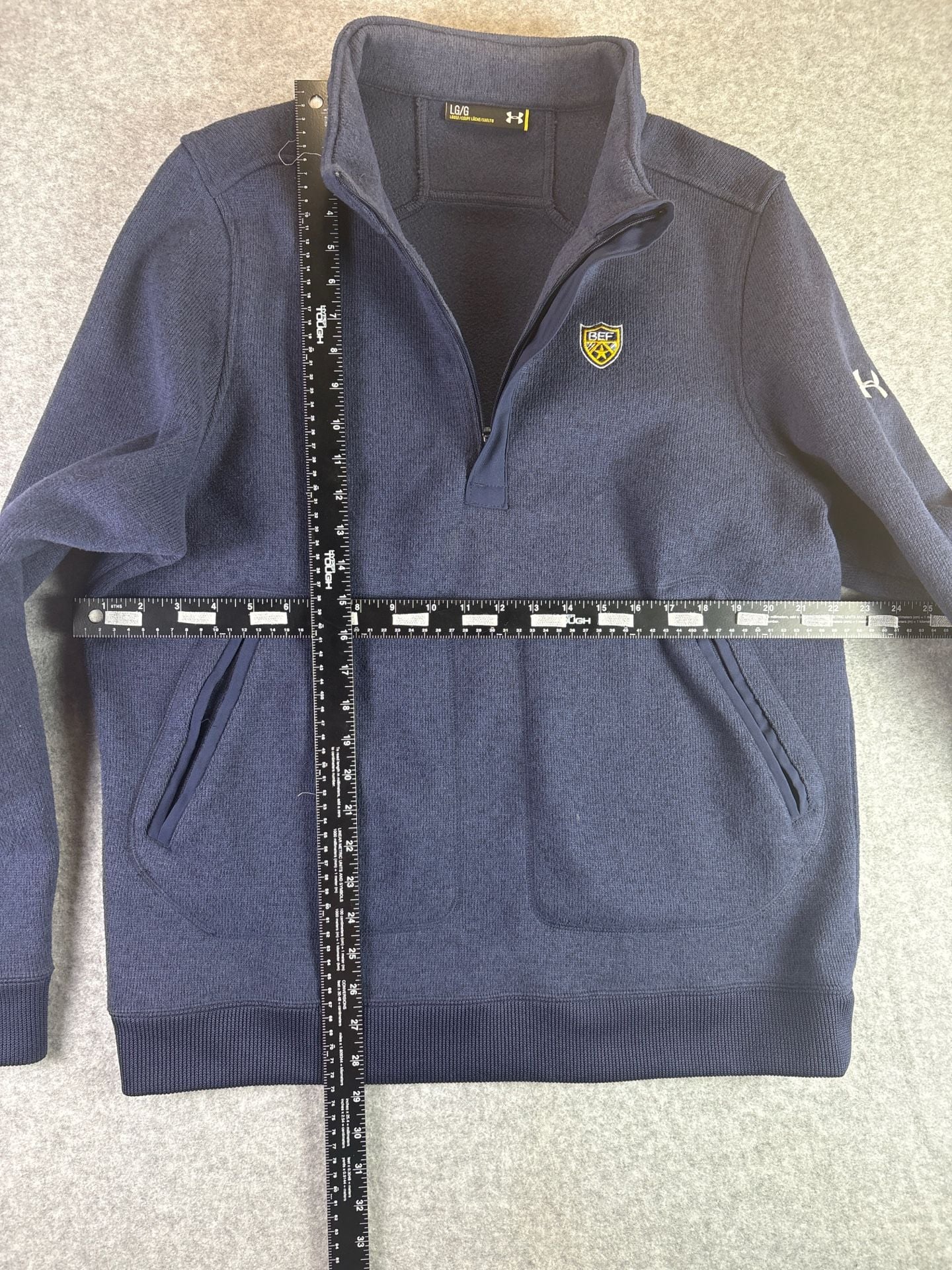 Under Armour Specialist Sweater Fleece Quarter Zip Pullover Navy Blue Size Large 6