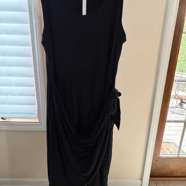 Ava & Viv Black Sleeveless Side-Tie Draped Knit Midi Dress