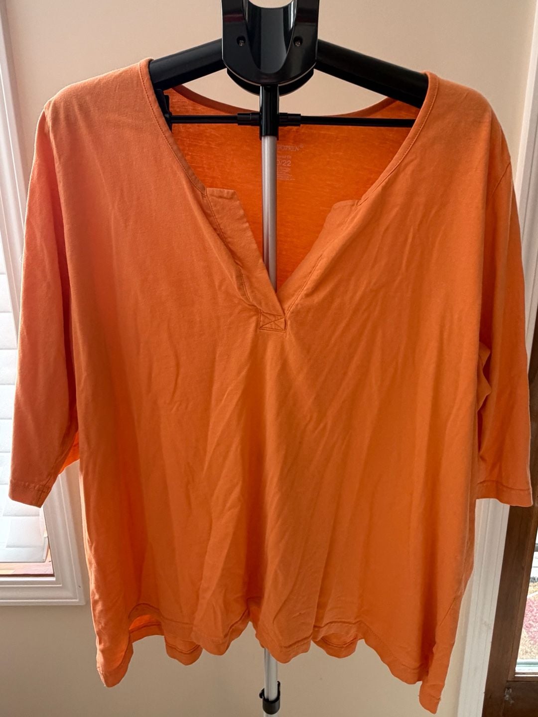 Ulla Popken Orange Relaxed Fit 3/4 Sleeve Split Neck Cotton Top Size 20/22 2