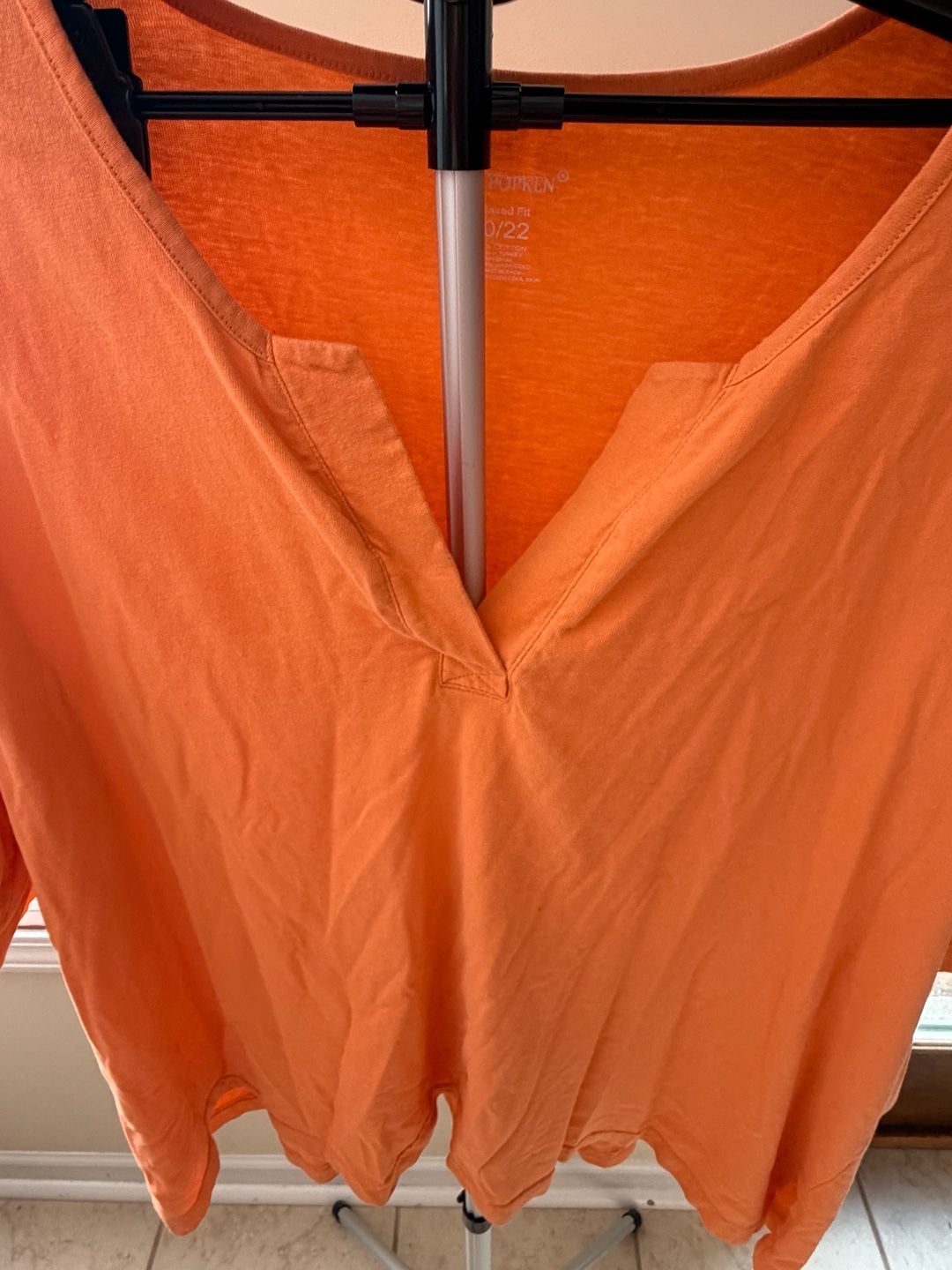 Ulla Popken Orange Relaxed Fit 3/4 Sleeve Split Neck Cotton Top Size 20/22 3