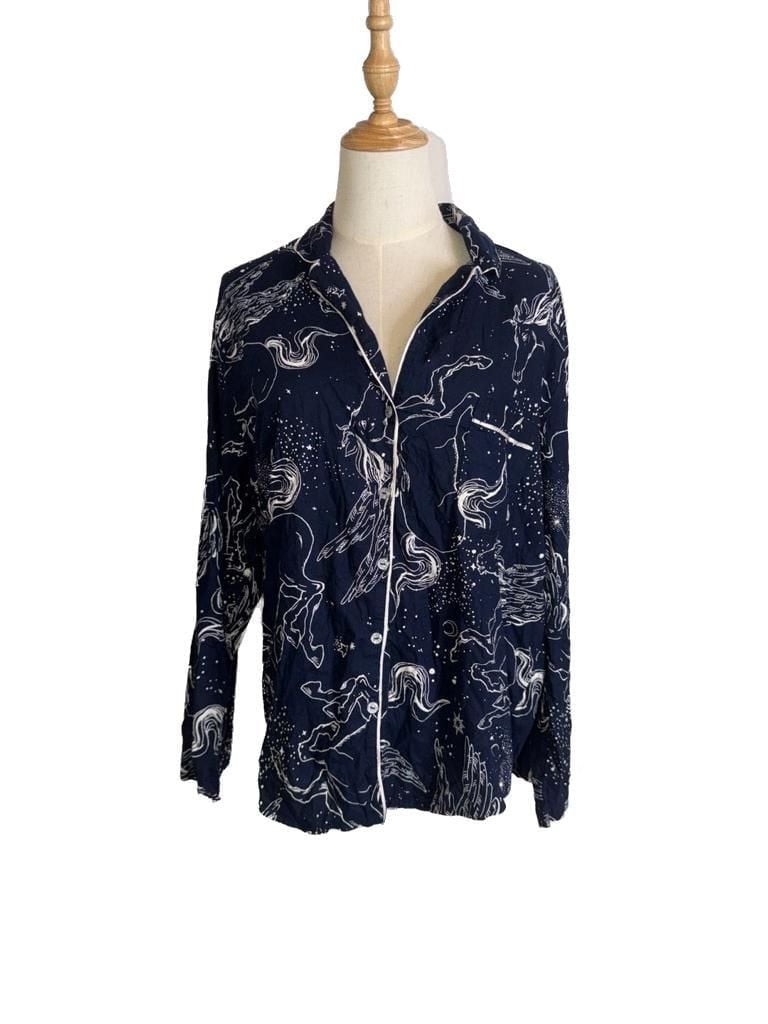 Victoria's Secret Noir Navy Pegasus Flannel Pajama Top Size L 1