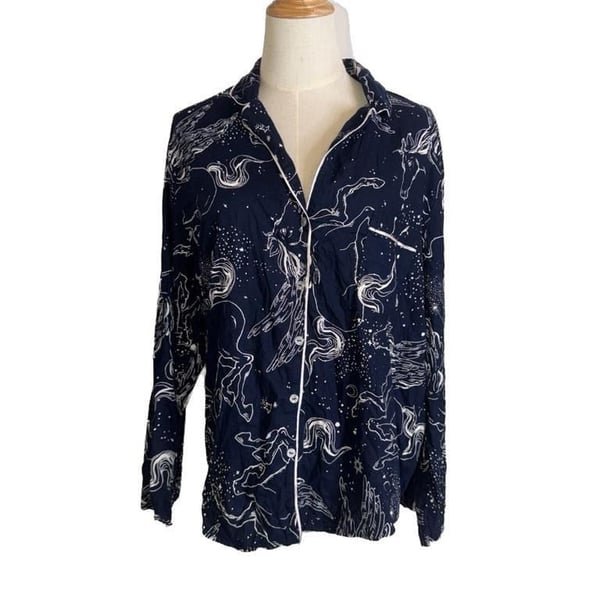 Victoria's Secret Noir Navy Pegasus Flannel Pajama Top Size L