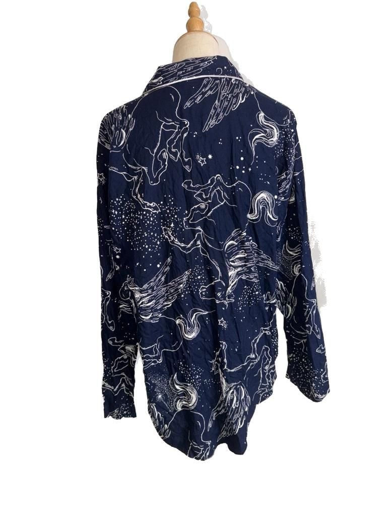 Victoria's Secret Noir Navy Pegasus Flannel Pajama Top Size L 3