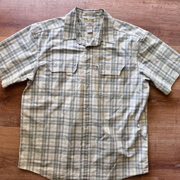 L.L.Bean Traditional Fit Short Sleeve Plaid Cotton Shirt Size L-REG