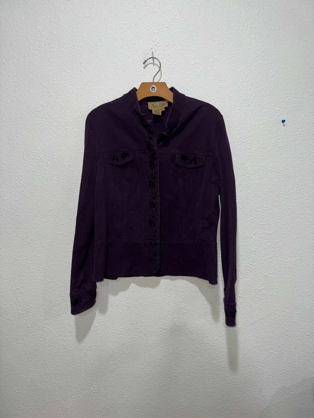 Peck & Peck Weekend Purple Floral Embroidered Button Front Jacket Size 12 2