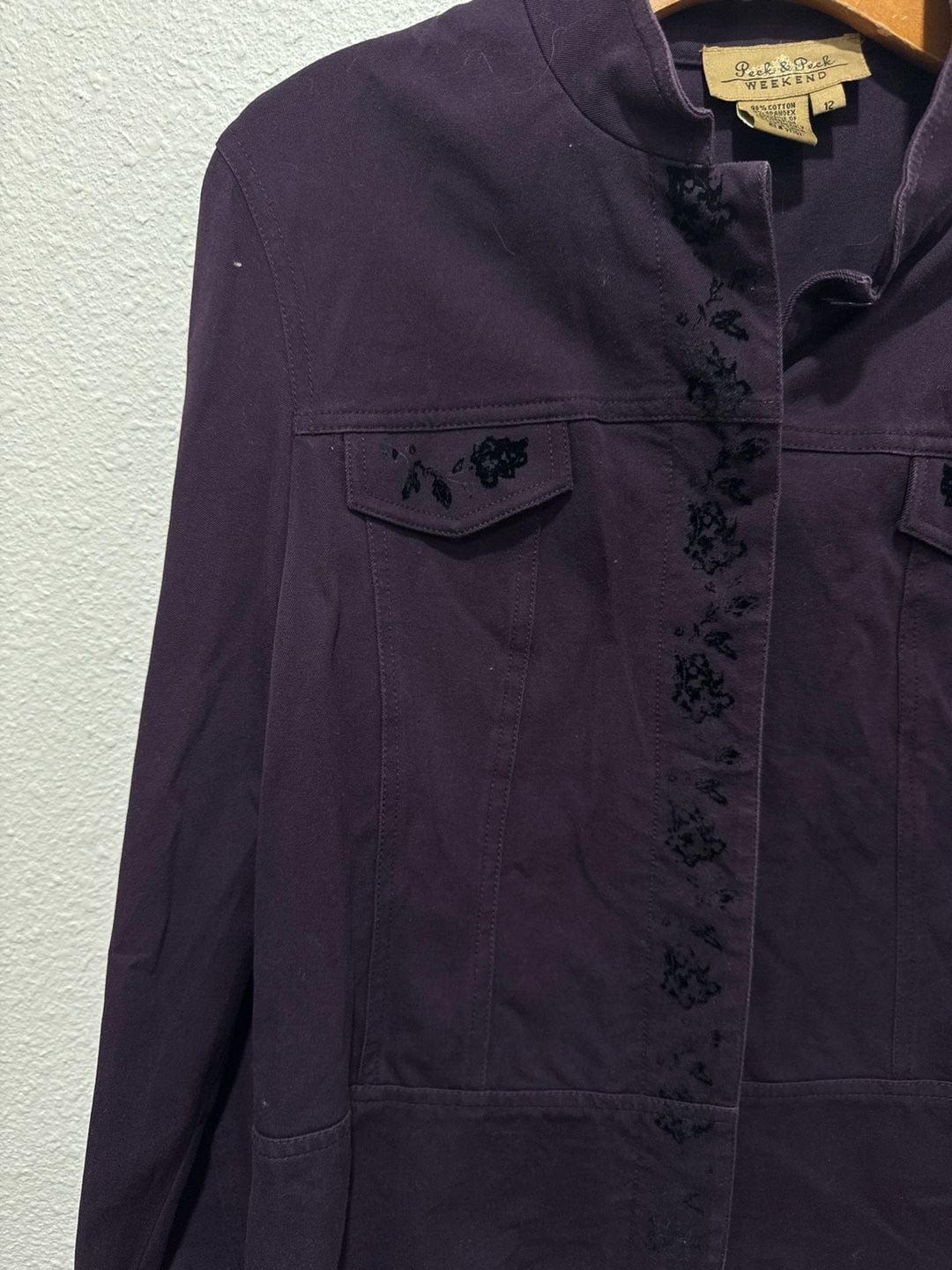 Peck & Peck Weekend Purple Floral Embroidered Button Front Jacket Size 12 4