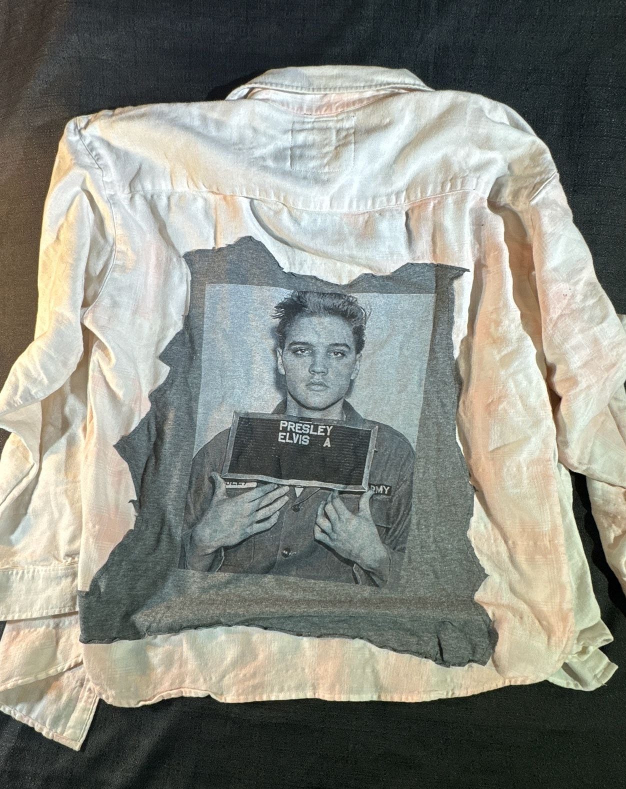 Two Gypsea Souls Upcycled Elvis Presley Mugshot Tie Dye Button Down Shirt Large 2