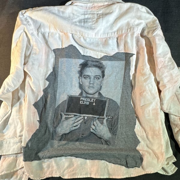 Two Gypsea Souls Upcycled Elvis Presley Mugshot Tie Dye Button Down Shirt Large
