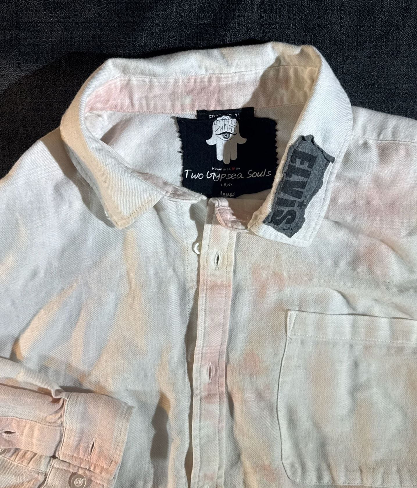 Two Gypsea Souls Upcycled Elvis Presley Mugshot Tie Dye Button Down Shirt Large 3