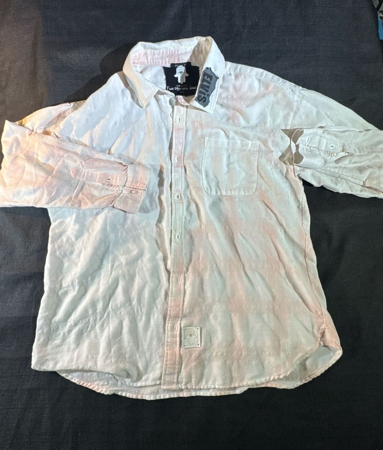 Two Gypsea Souls Upcycled Elvis Presley Mugshot Tie Dye Button Down Shirt Large 5