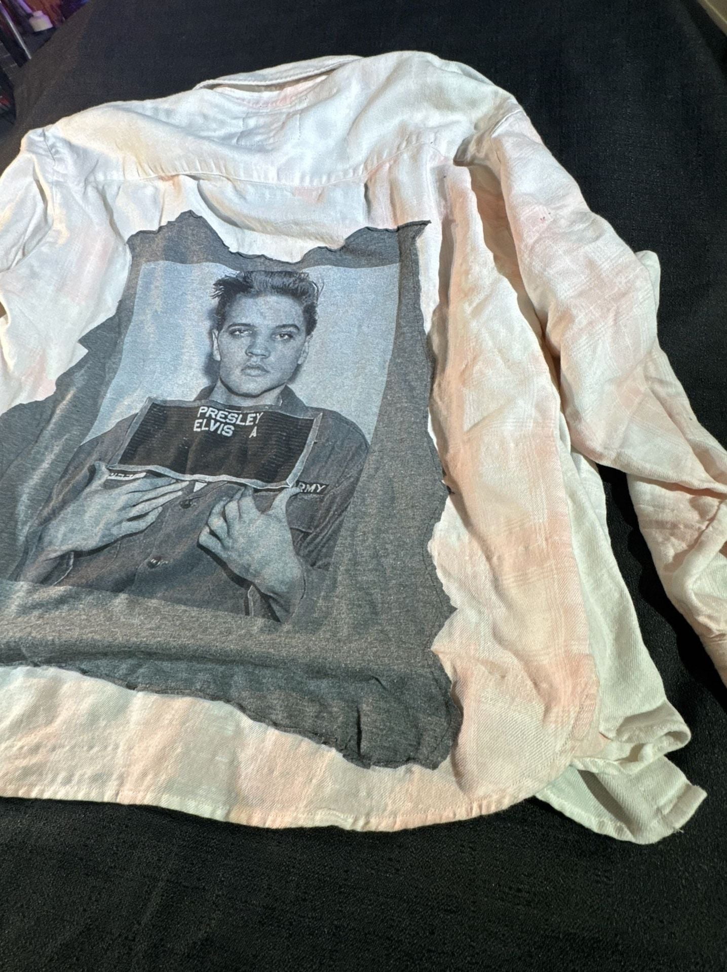 Two Gypsea Souls Upcycled Elvis Presley Mugshot Tie Dye Button Down Shirt Large 10