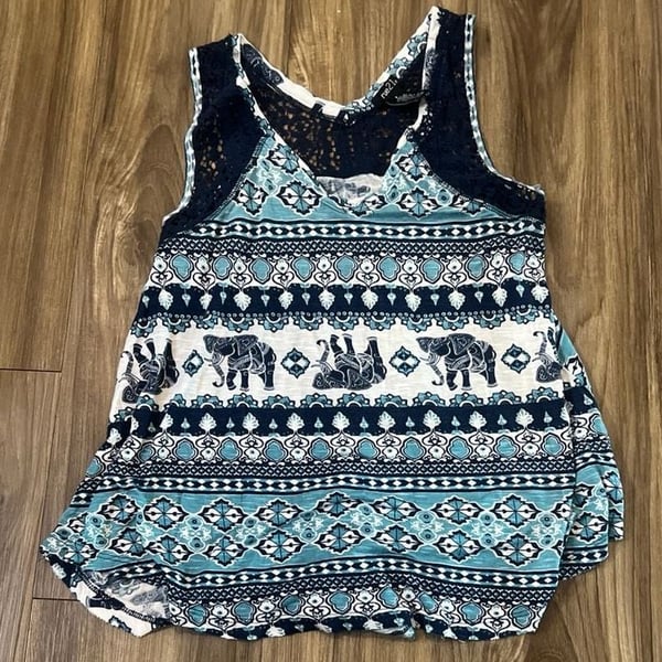 rue21 Elephant Print Crochet Back Tank Top Size S