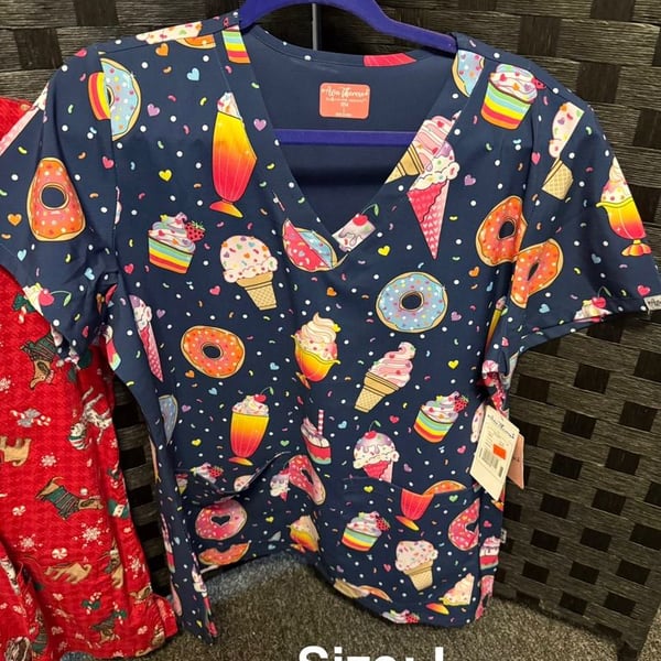 Ava Therese by Zavate Apparel Ice Cream & Donuts Print Scrub Top Size L