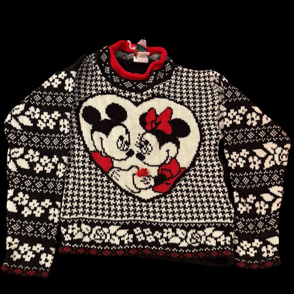 Vintage Disney Mickey & Minnie Mouse Heart Knit Sweater Kids Size 6X