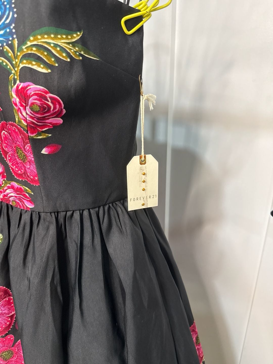 Forever 21 Strapless Floral Sweetheart Mini Dress Black Fuchsia Size L 3