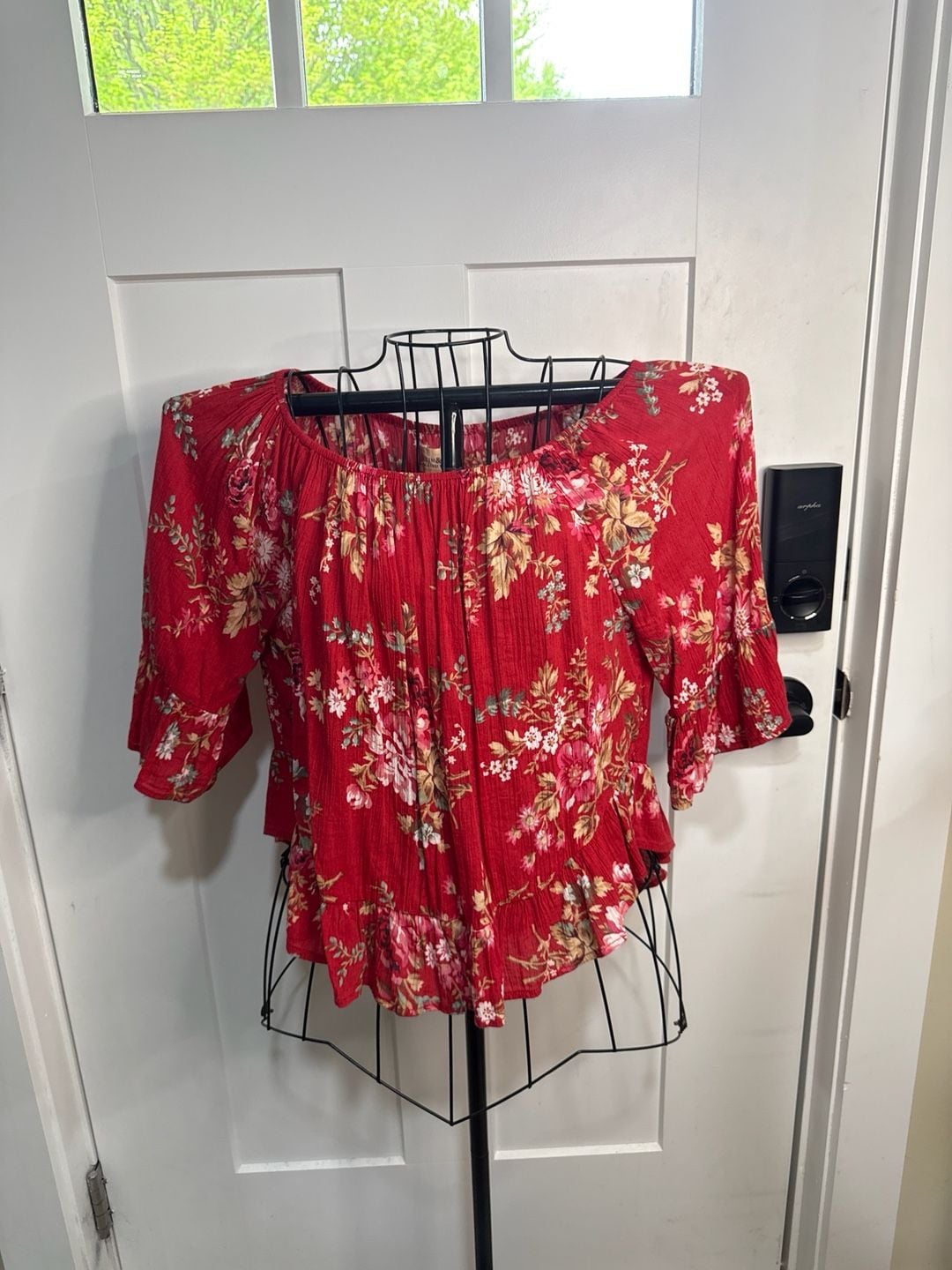 Denim & Supply Ralph Lauren Red Floral Off-The-Shoulder Ruffle Top Size XS 2