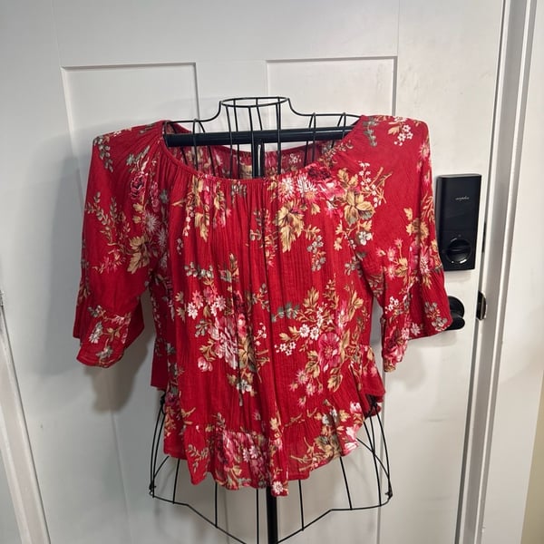 Denim & Supply Ralph Lauren Red Floral Off-The-Shoulder Ruffle Top Size XS