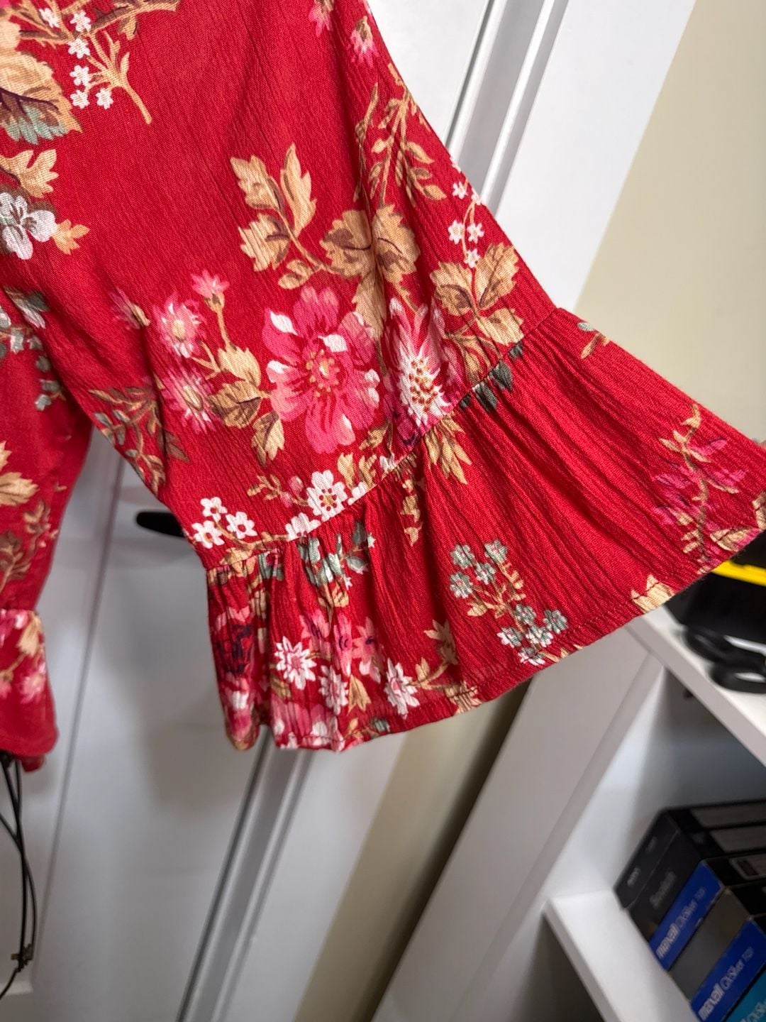 Denim & Supply Ralph Lauren Red Floral Off-The-Shoulder Ruffle Top Size XS 3