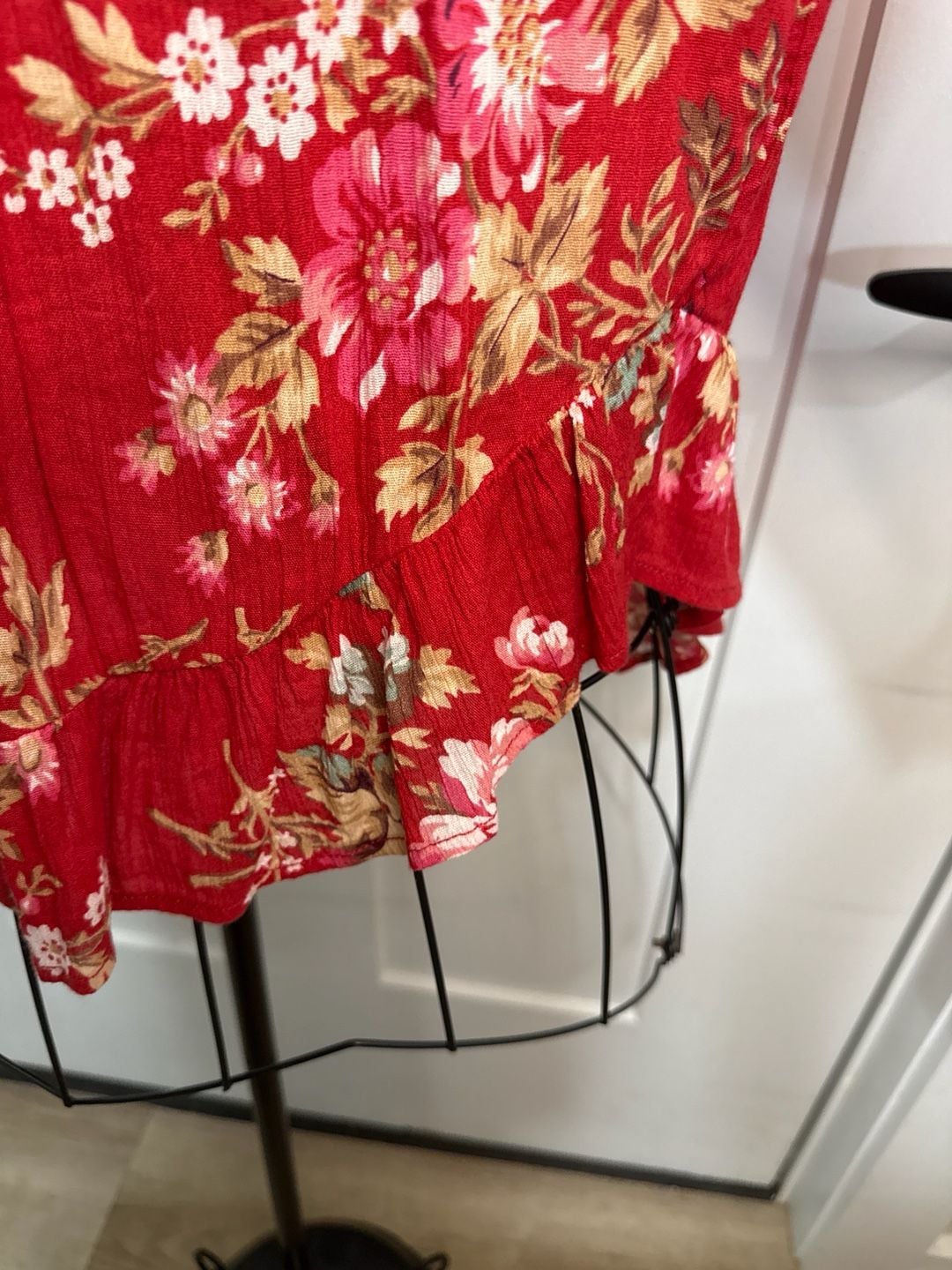 Denim & Supply Ralph Lauren Red Floral Off-The-Shoulder Ruffle Top Size XS 4