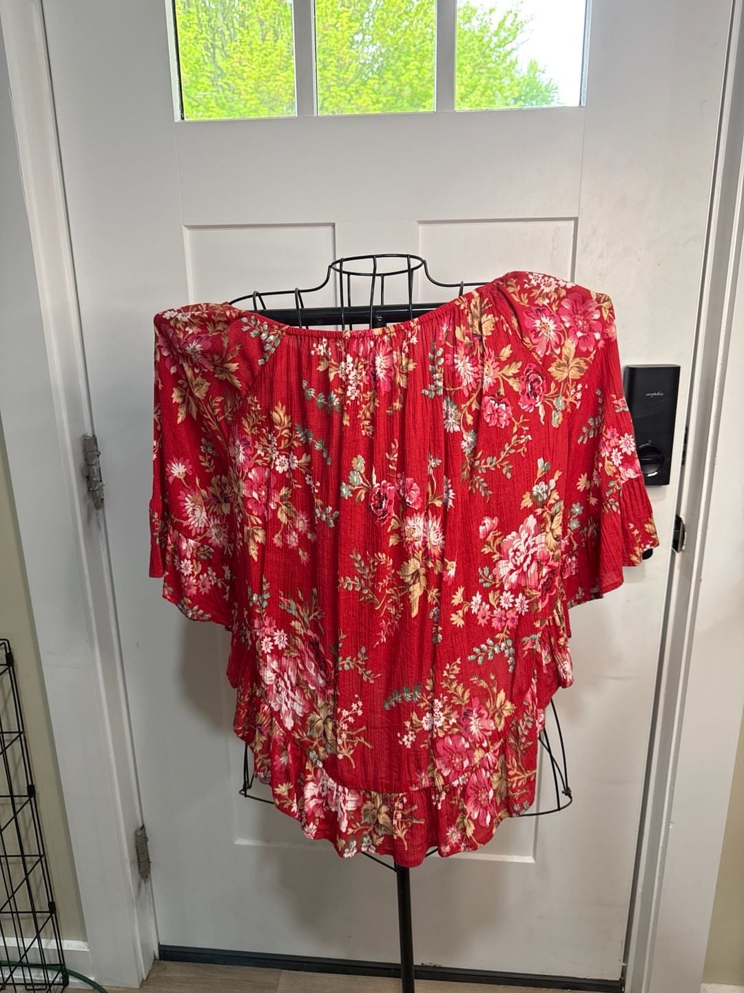 Denim & Supply Ralph Lauren Red Floral Off-The-Shoulder Ruffle Top Size XS 7