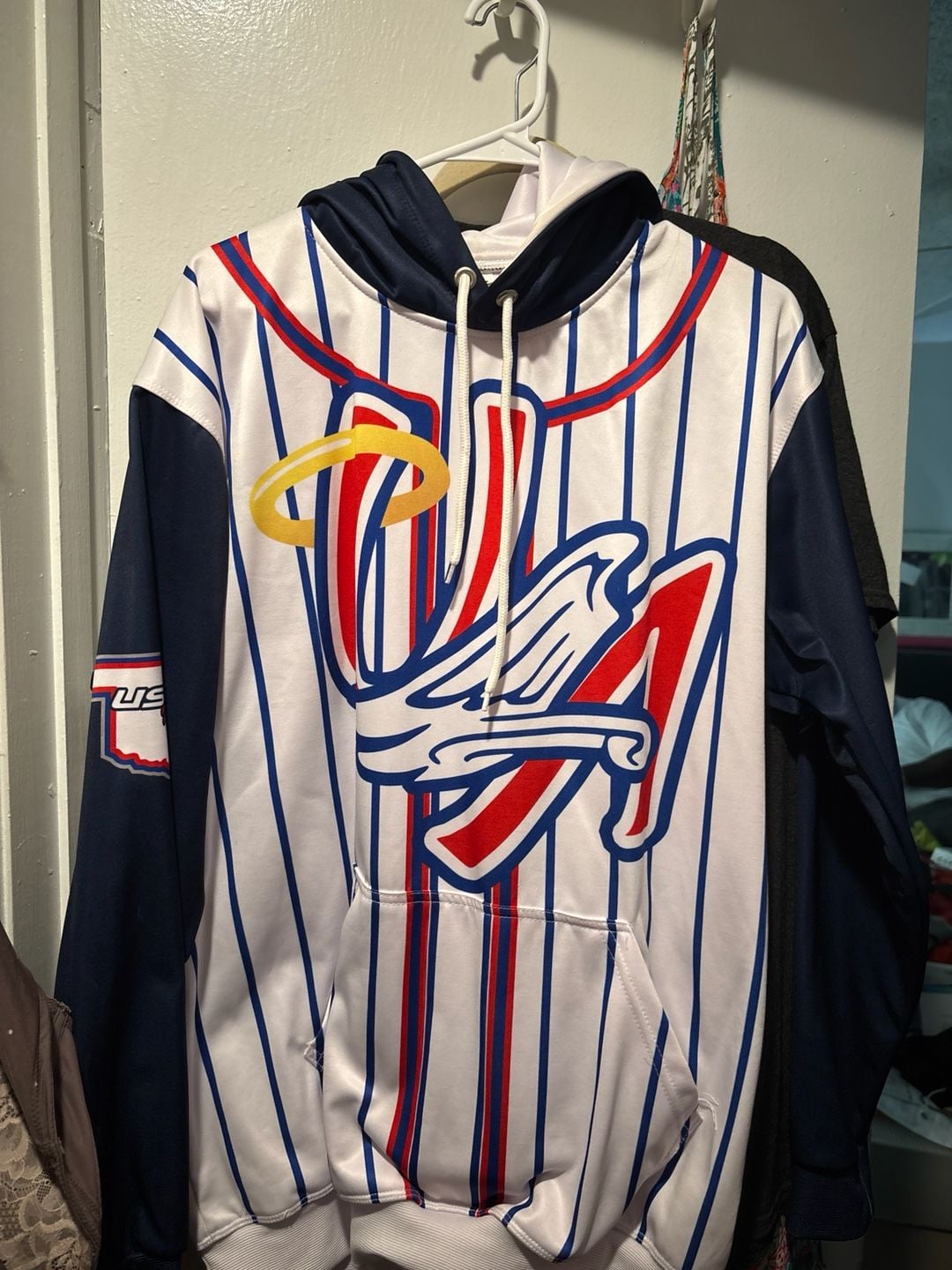 USSSA Oklahoma LA Angels Pinstripe Baseball Hoodie Size L 1