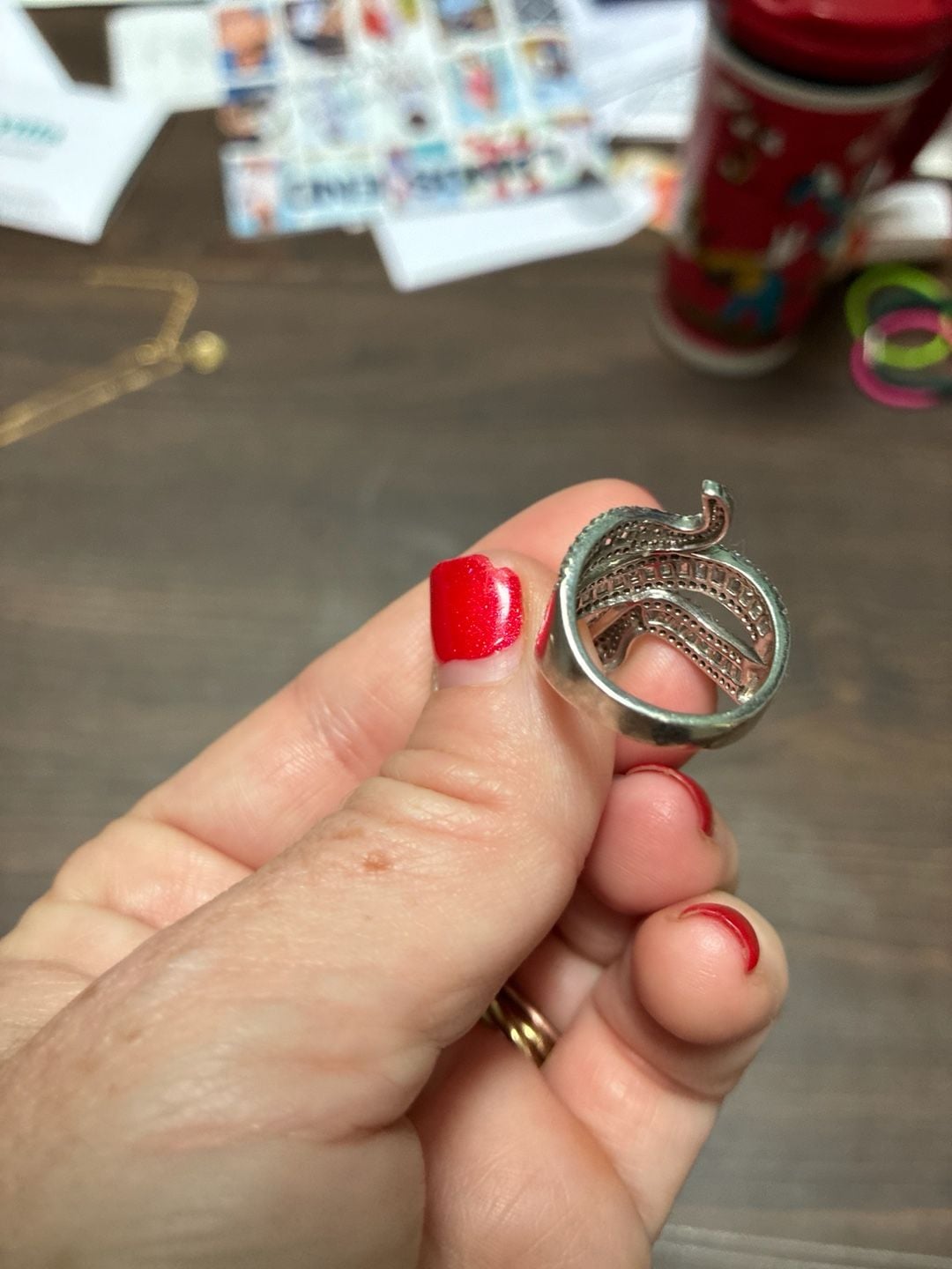 Sterling Silver Baguette & Round CZ Snake Wrap Ring with Green Eyes 8