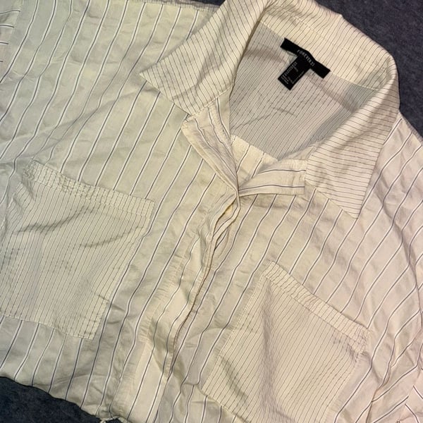 Forever 21 Striped Cropped Bungee Hem Button Down Shirt Size Large