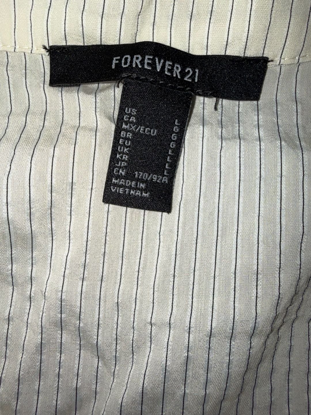 Forever 21 Striped Cropped Bungee Hem Button Down Shirt Size Large 4