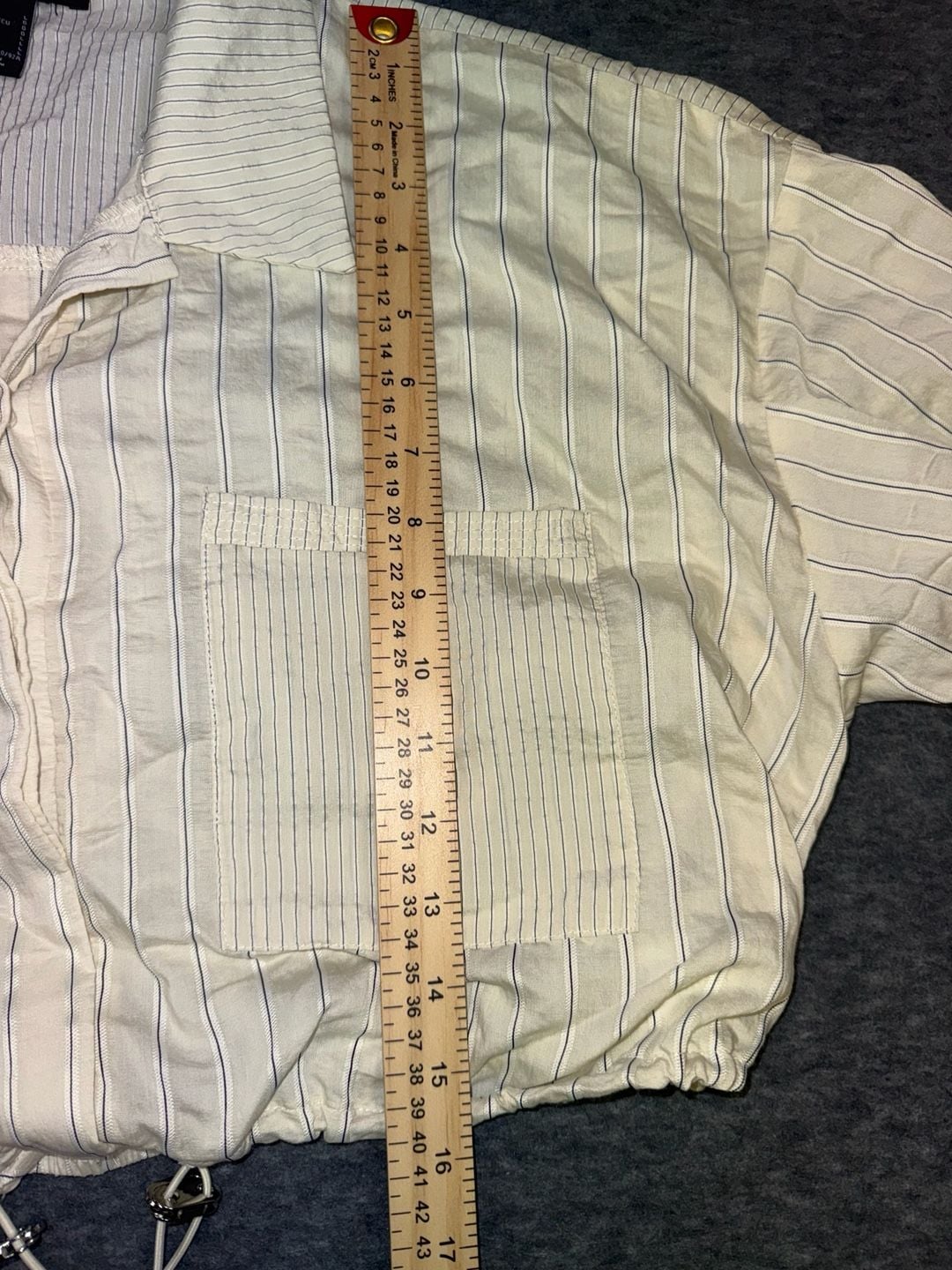 Forever 21 Striped Cropped Bungee Hem Button Down Shirt Size Large 6