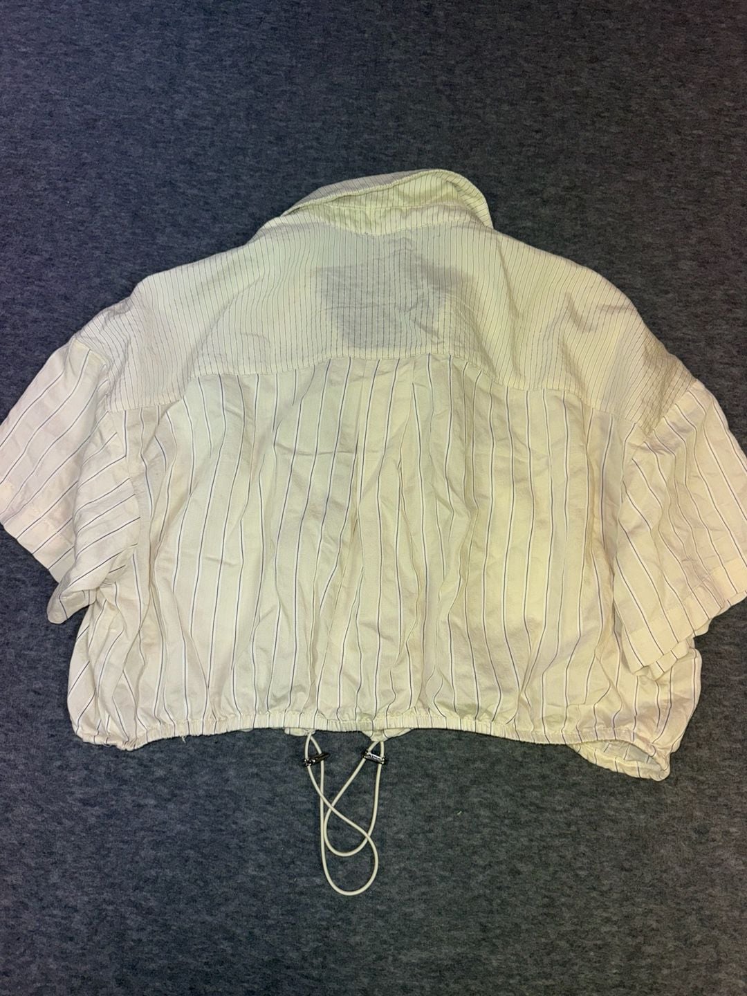 Forever 21 Striped Cropped Bungee Hem Button Down Shirt Size Large 7