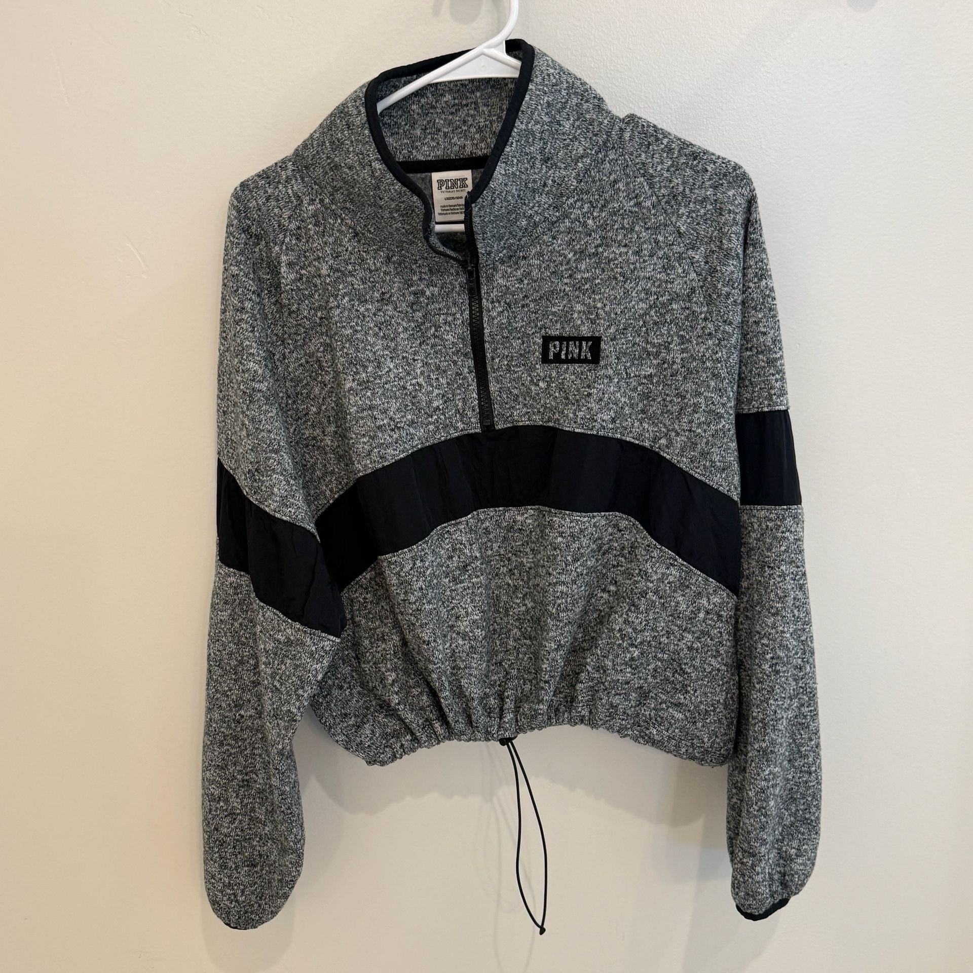 Victoria's Secret PINK Grey Marl Quarter-Zip Cropped Pullover Size Large 2
